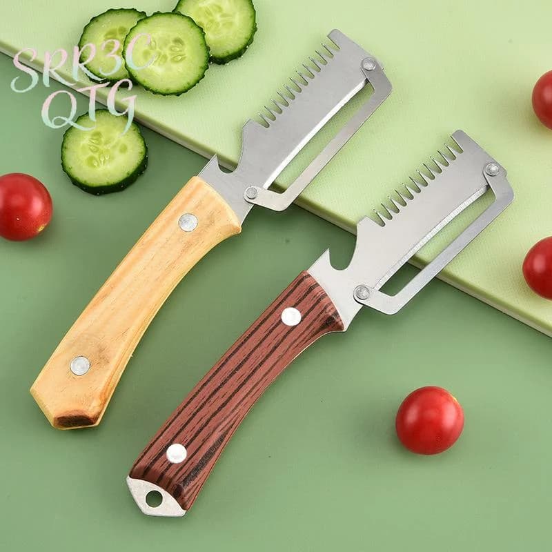 Coltello Sbucciatore Seghettato 3-in-1 in Offerta Speciale, Sbucciatore di Verdure Premium con Tritatutto per Cipollotti e Apribottiglie, Utensile da Cucina