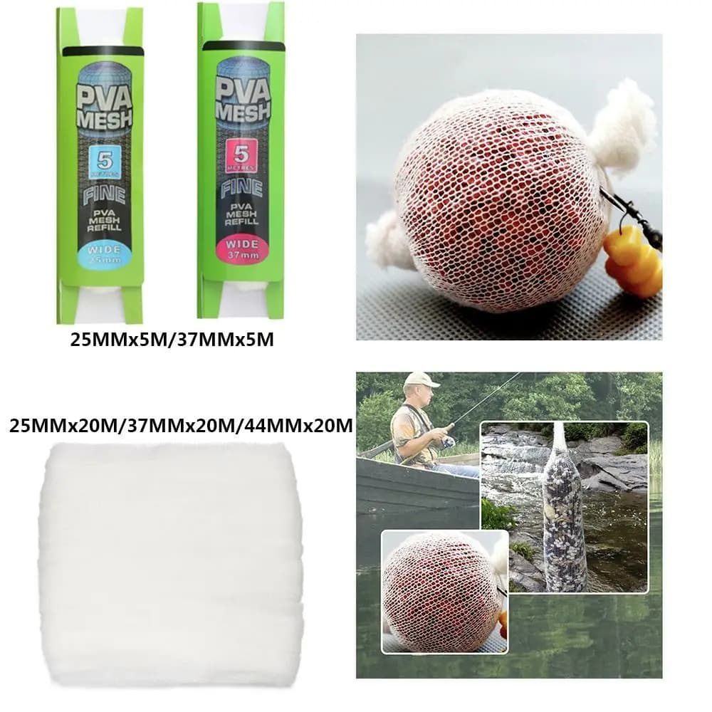 5M/20M 25/37/44MM New Refill Rig Baits Fishing Tools Bait Wrap Bag Water Soluble Sack Carp Coarse Fishing PVA Lure Mesh