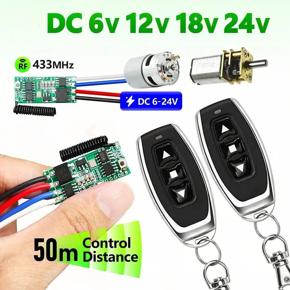 Mini interruttore motore wireless 433 MHz DC 6 V, 12 V, 18 V, 24 V Mini controller motore 50 m telecomando motore Arresto inverso motore/Fai da te