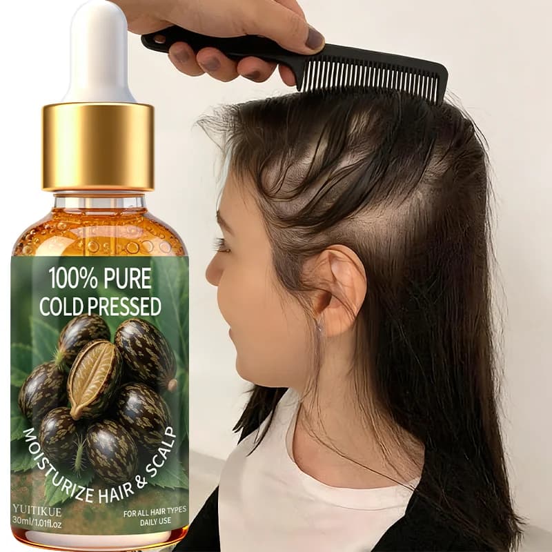 YUITIKUE 100% Pure Cold Pressed Castor Oil - Moisturizing Oil for Hair and Headset for All Hair Types Daily Use