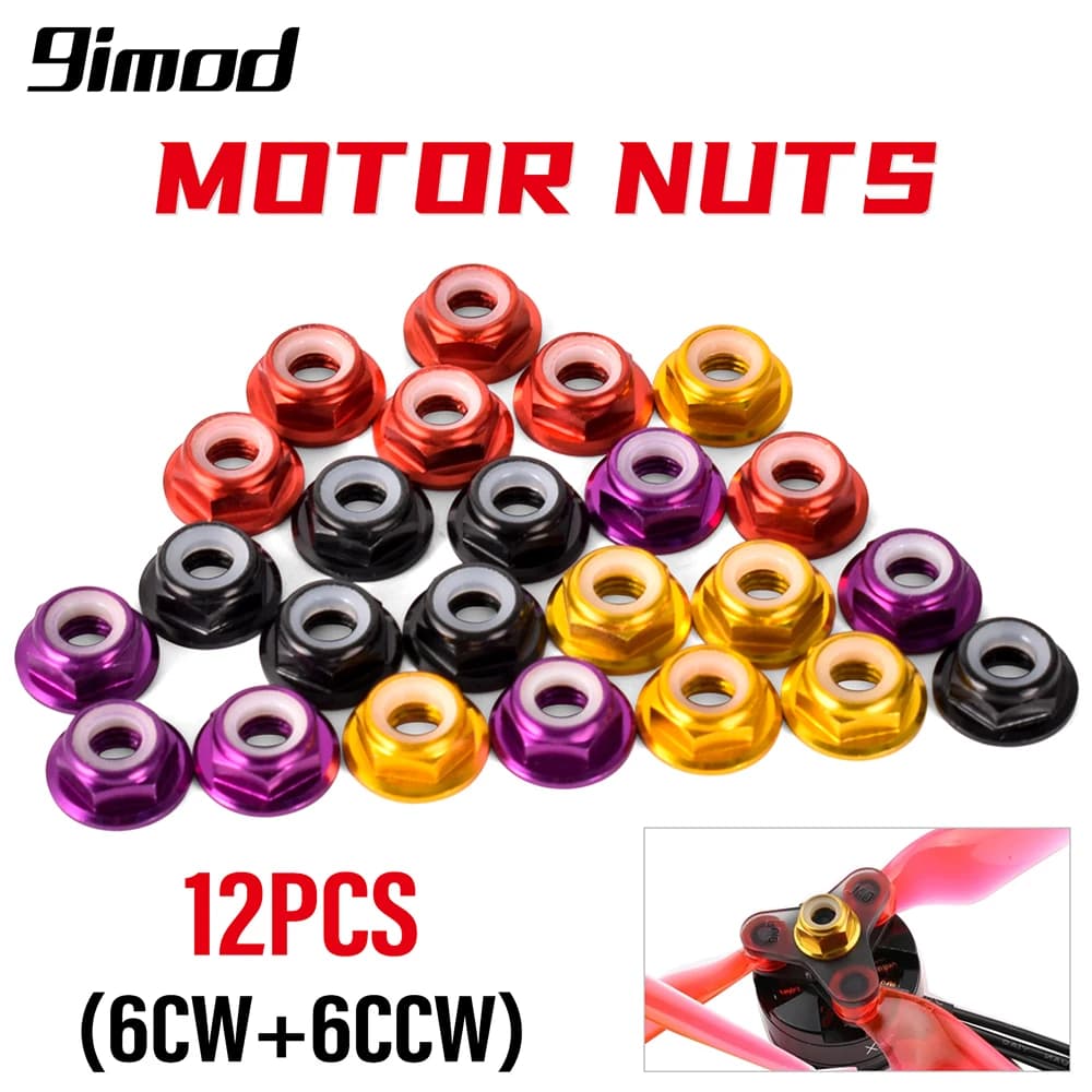 12 Parts Dadi for Motor M5 in Aluminum Alloy CW CCW with Nylon Insert, FPV RC Racing drones Autolocking Dice