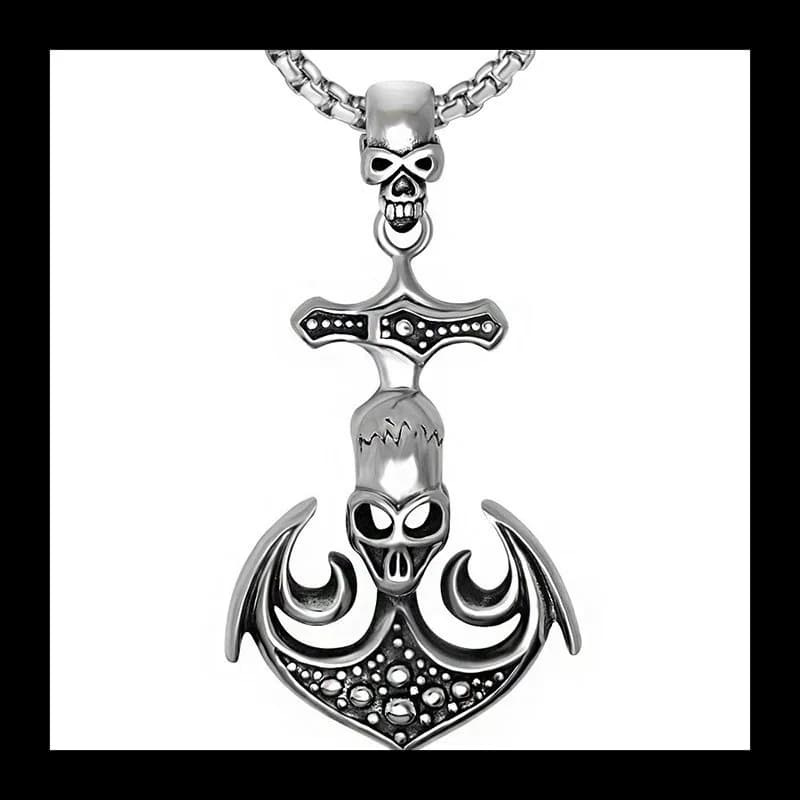 Collana con teschio punk da uomo prepotente, ciondolo stile rock navy, ciondolo in acciaio al titanio con ancoraggio per barca SP492