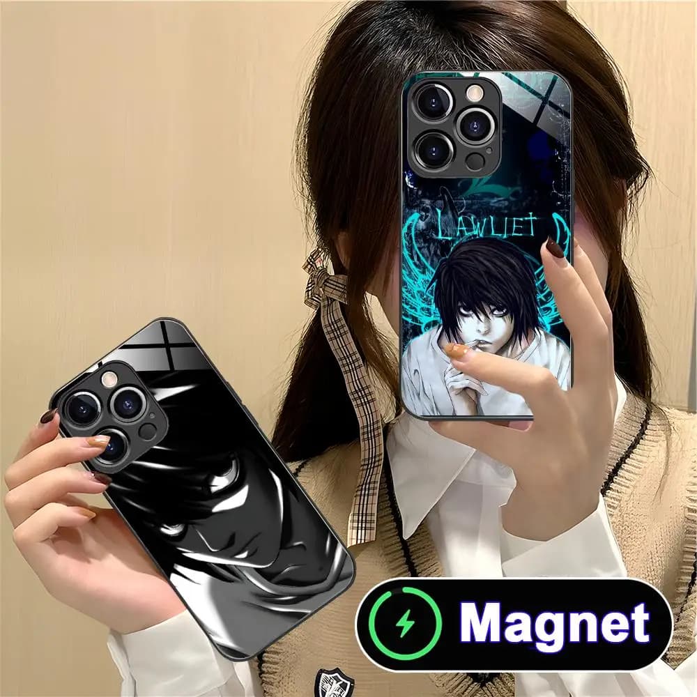Anime Note L Lawliet Phone Case for iPhone 18 17 16 15 14 13 12 11 Air Pro Max Plus Mini Glass Magnet Cover