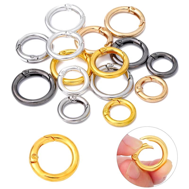 5 pz/lotto metallo O Ring chiusure a molla apribile rotondo moschettone portachiavi borsa clip gancio cane catena fibbie connettore per gioielli fai da te