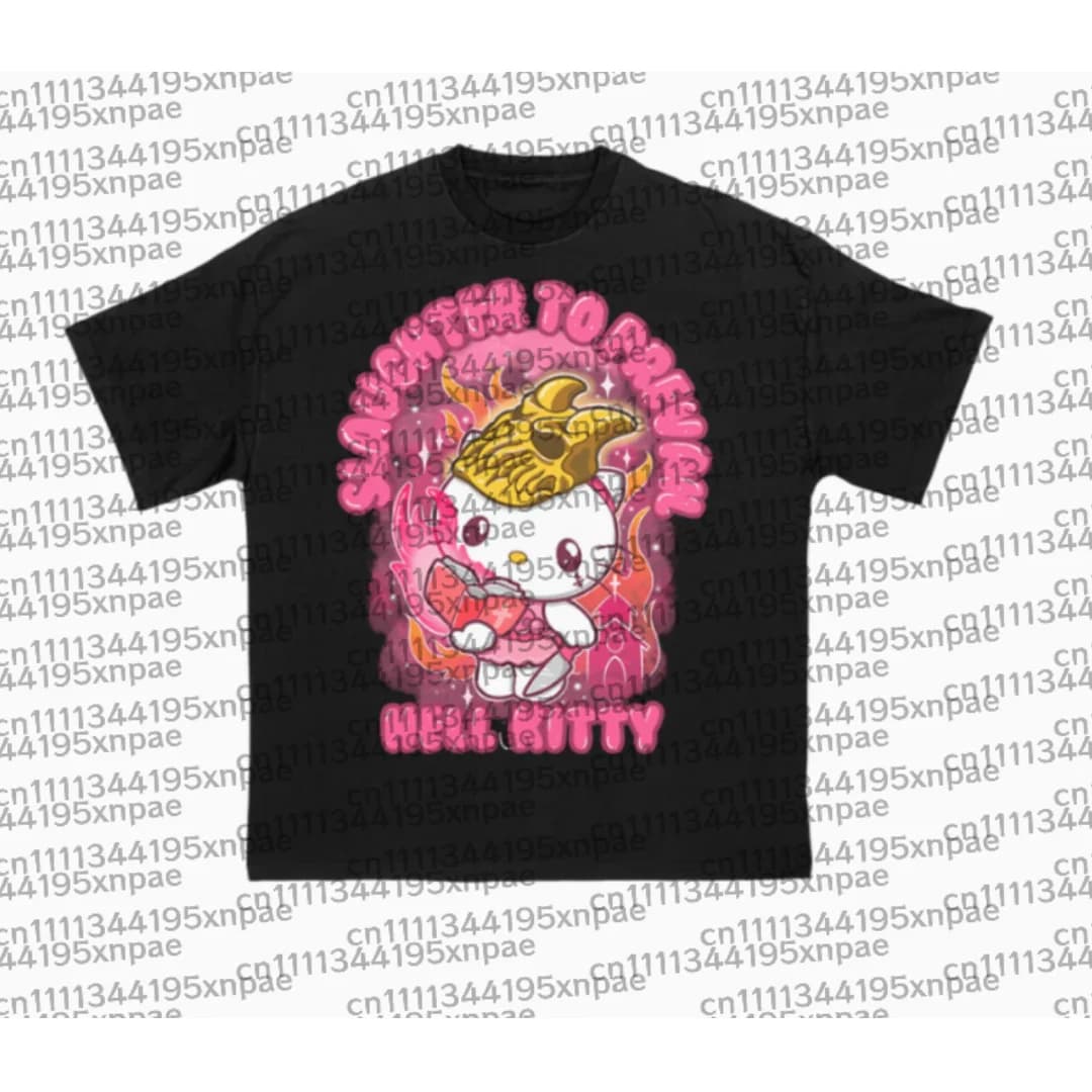 2026 New Retro Dark Gothic Style Evil Cat Printed T-shirt Cotton T-shirt Summer Men/Women Y2K Fashion Casual Street T-shirt
