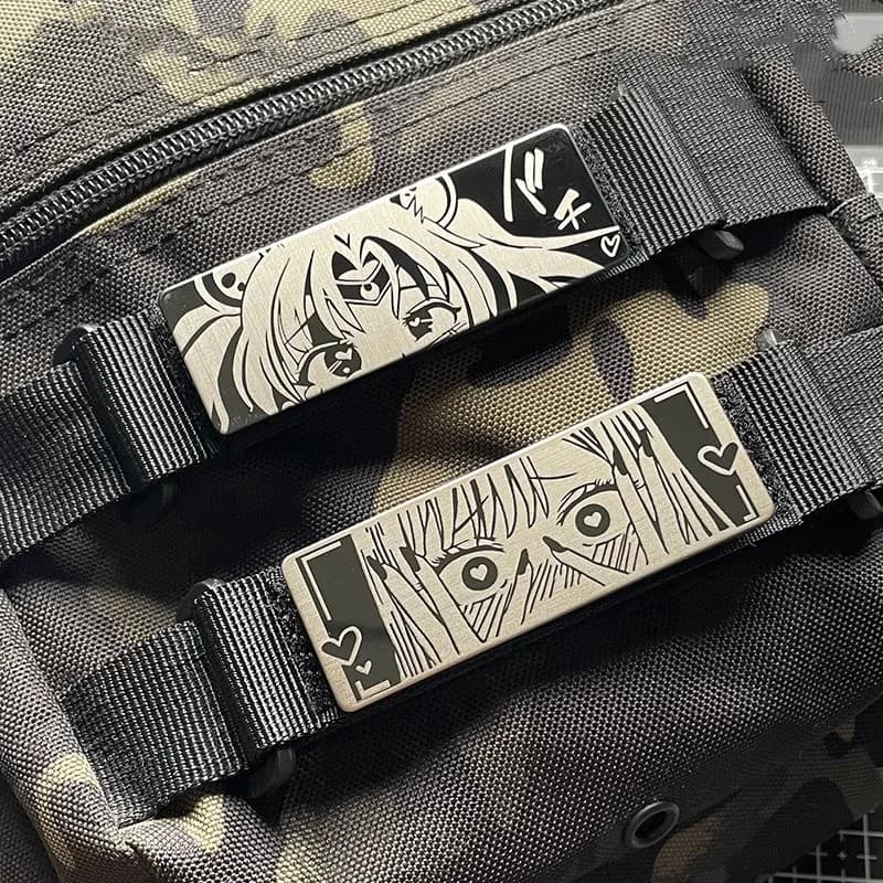 Metal Patch theme anime and cartoons for teenage girls, tactical strip badge with half face eyes shy, for clothes, bags, DIY applications with hook