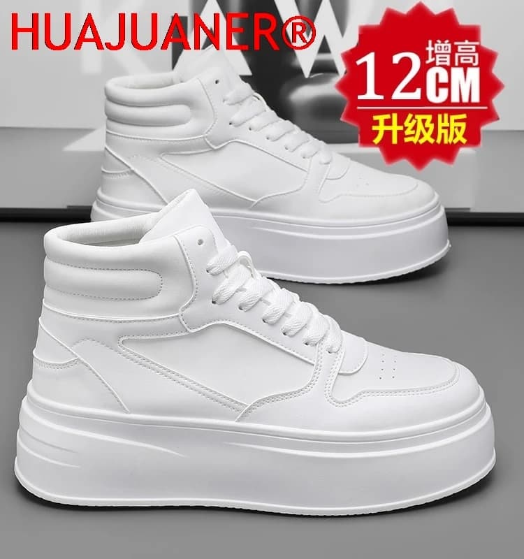 Scarpe sportive casual da uomo in pelle con rialzo interno invisibile, scarpe sportive con aumento di altezza di 12 cm