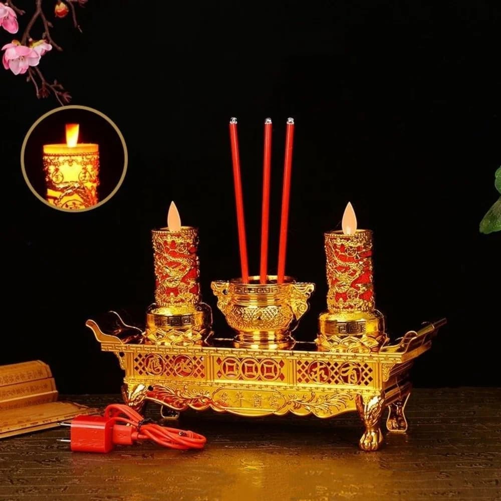 Lampada a LED USB con fiamma tremolante per il culto di Buddha, bruciatore di incenso elettronico per altare domestico, Dio della ricchezza