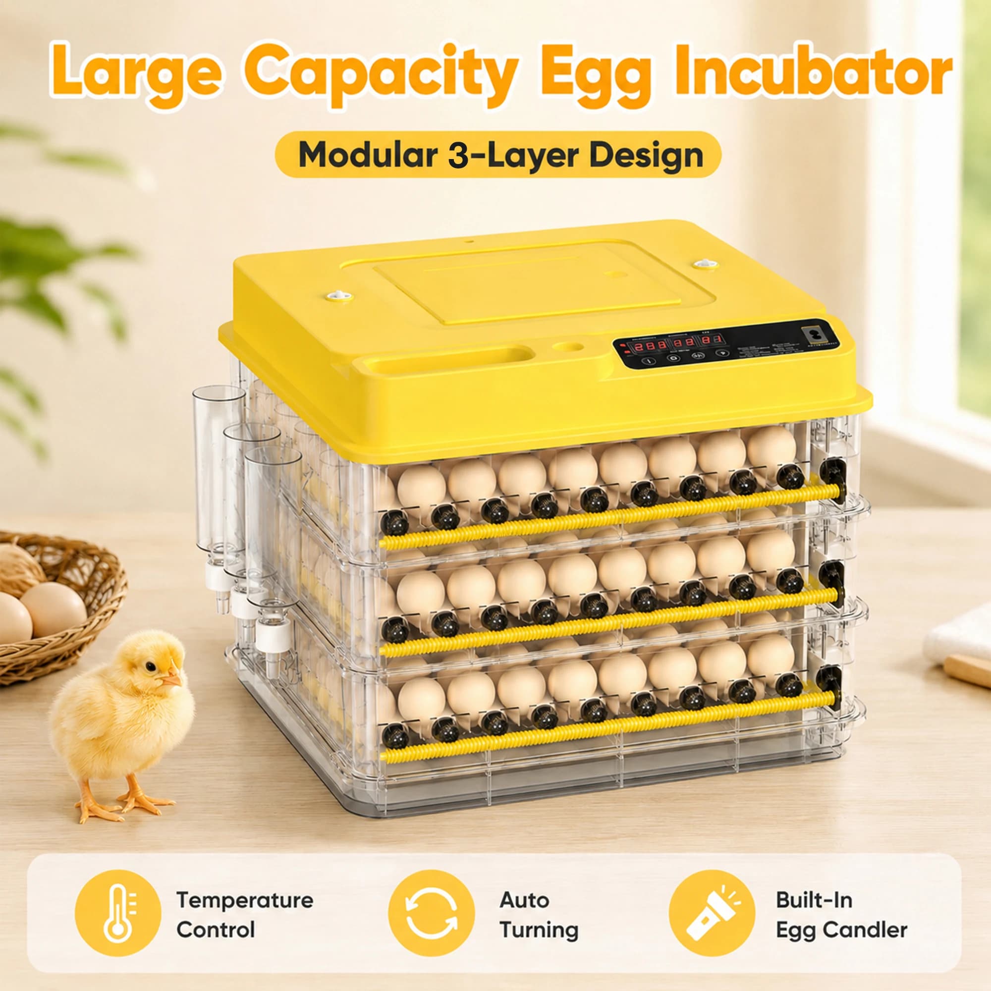 Automatic 3 Tier Egg Incubator for Hatching Eggs 20.6x18.5x15.5in Smart Incubator with Digital Temperature Humidity Control Auto Turner LED Candler for Chicken Duck Quail Poultry Eggs Indoor Use