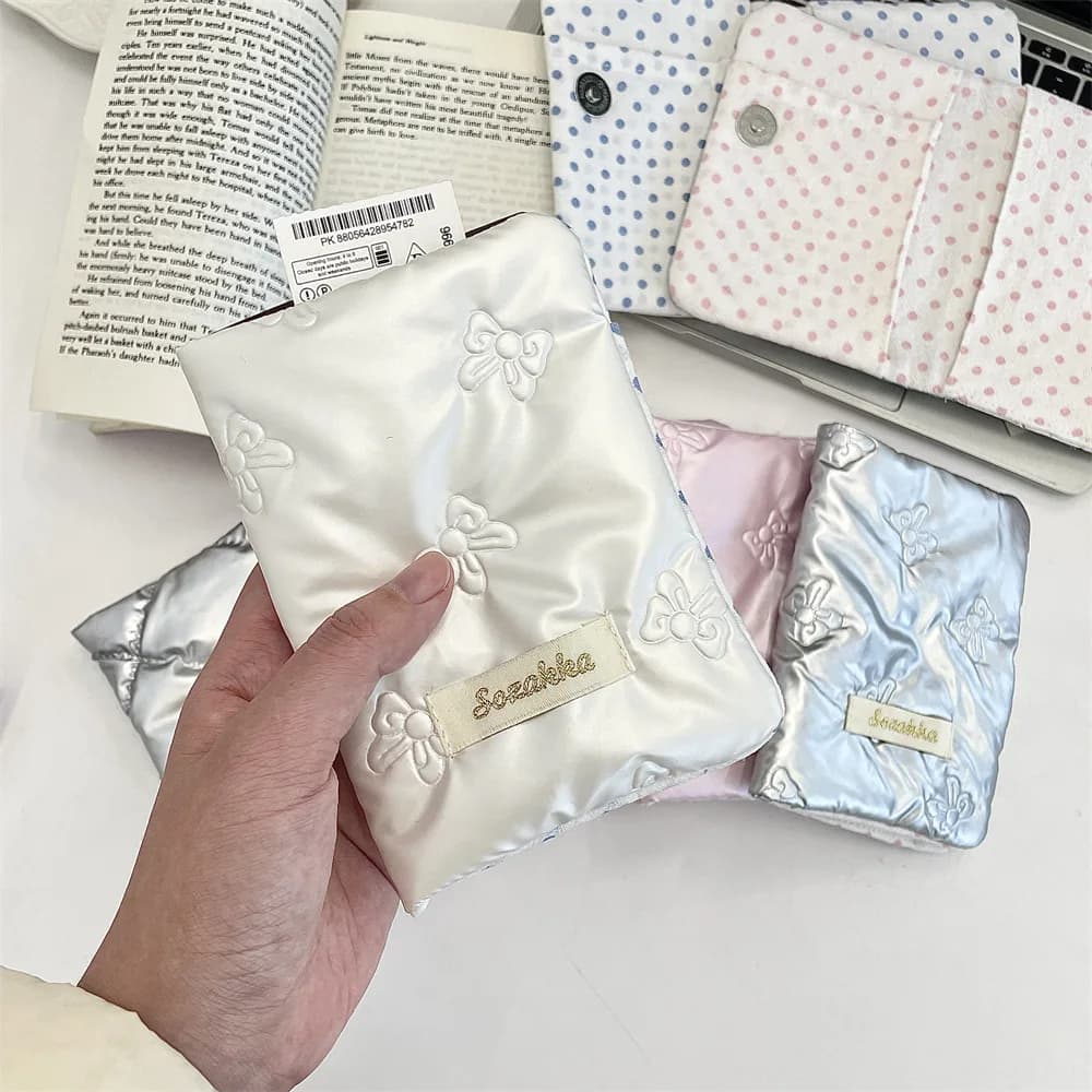 Portacarte da donna Fiocco coreano Simpatico sacchetto di immagazzinaggio dolce Kawaii Borse multifunzionali per biglietti per passaporto e documenti