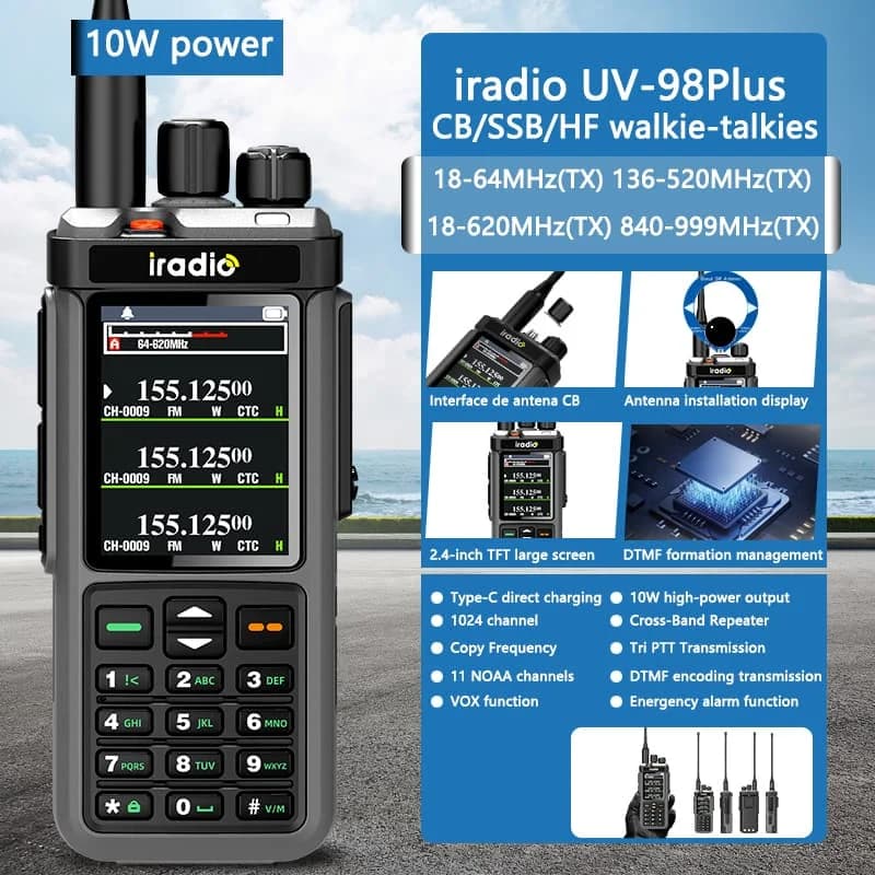 Iradio UV-98 PLUS Air Band Walkie Talkie Ripetitore banda incrociata 2.4 "grande scree USB LSB CW CB SW MW LW SSB HF Multi Band Ham Radio
