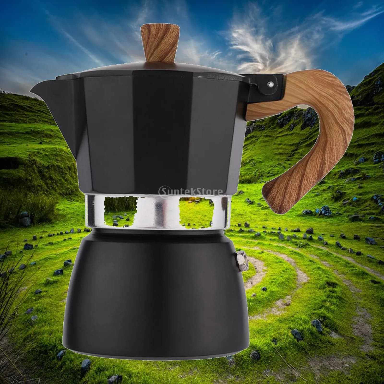 Aluminum Coffee Maker Coffee Brewer Percolator Manual Espresso Maker, for Camping Bar