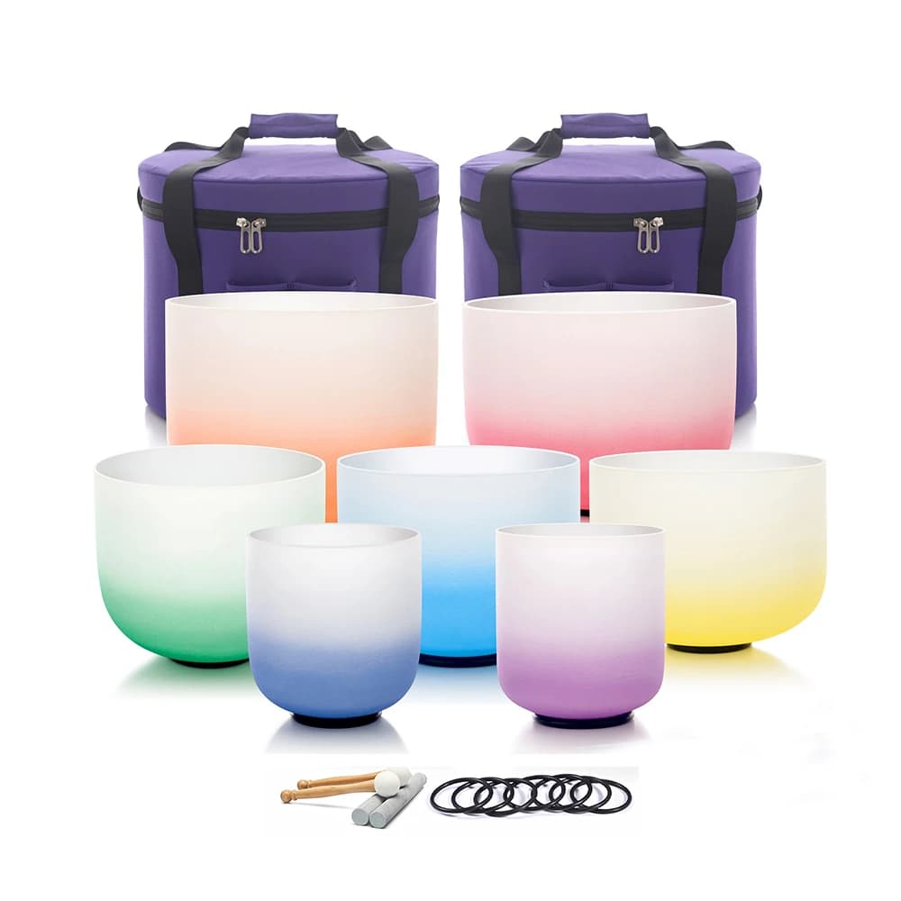 High Quality 7pcs One Set 432HZ C D E F G A B Note Chakra Sound Healing Cheap Singing Crystal Bowl Set
