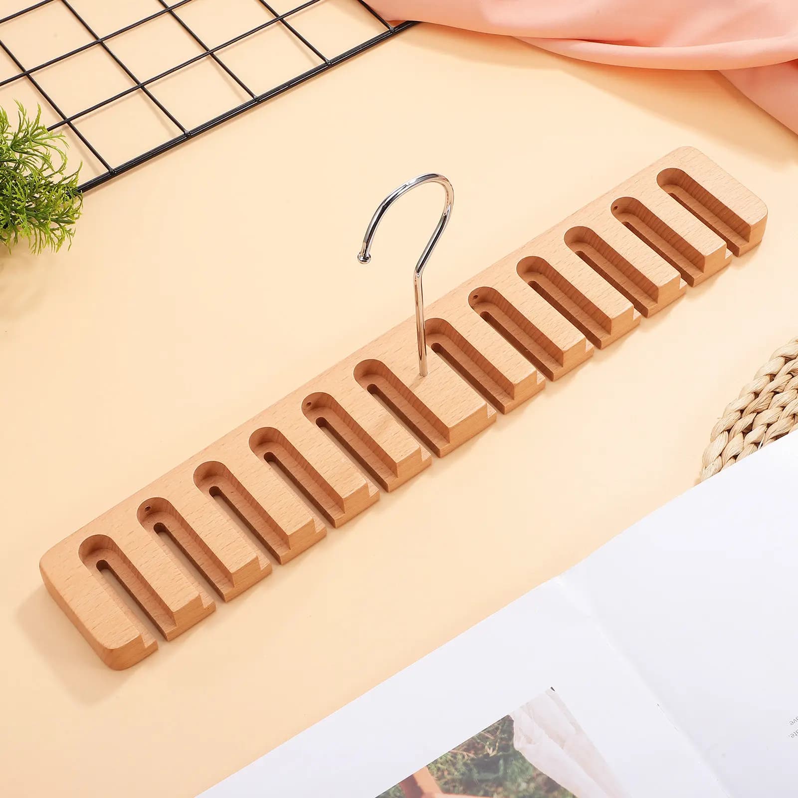 Wooden Belt Organizer Rack for Closet Space Saving Storage with 12 Slots Easy Access Neat Wrinkle Free Belt Hanger Display