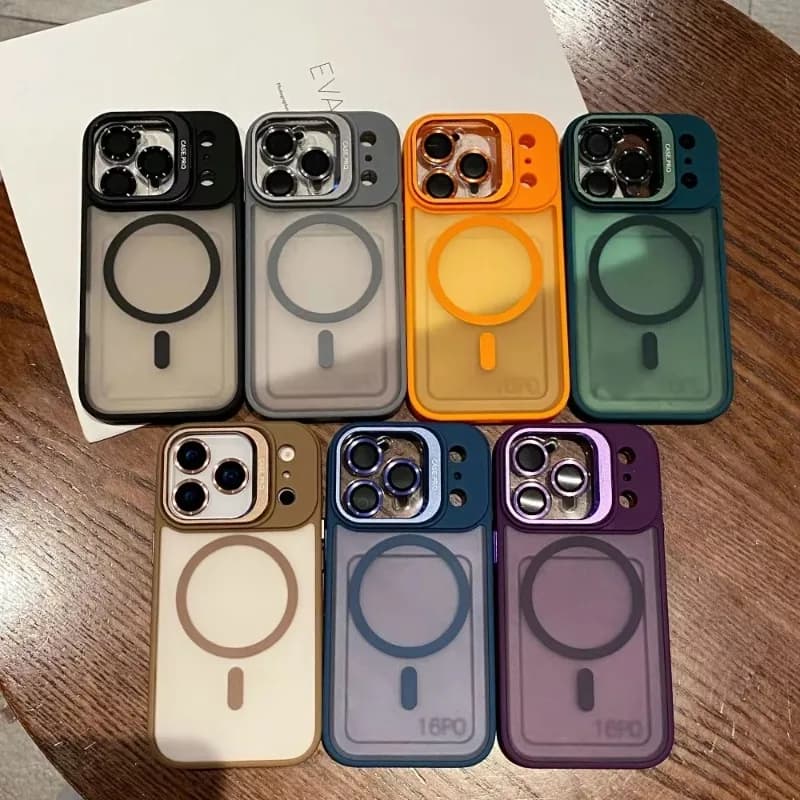 Matte Translucent Lens Holder Film Magnetic Case For iPhone 18 17 Pro Max 16 15 14 13 Pro Max For Magsafe Shockproof Cover