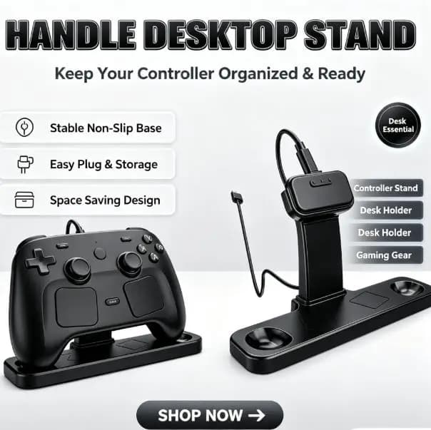 2‑in‑1 Magnetic Charging Desktop Stand For Steam Controller Anti‑Slip Weighted Base Cable Management Auto‑Align Charger Dock