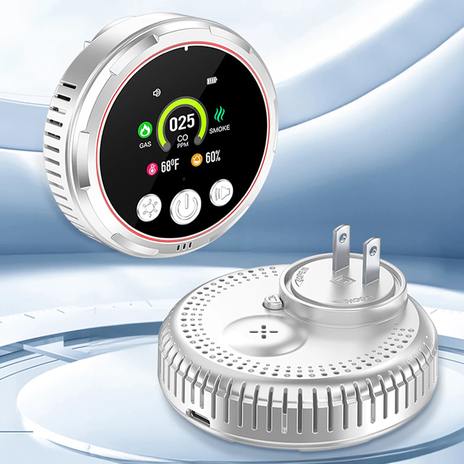 Home Safety Alarm,5 in 1 Carbon Monoxide Smokes Gas Detector HD Display with Temperature Humidity Sensor for Home, RV