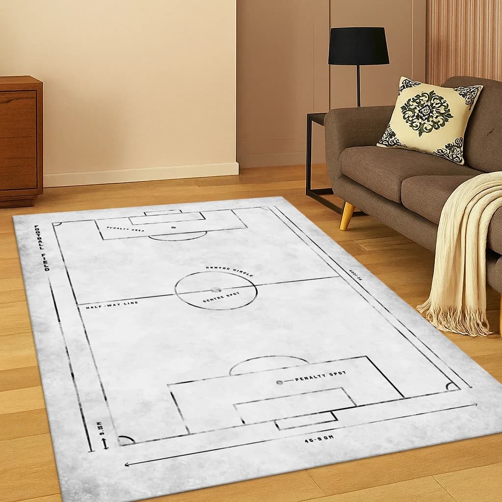 3D White Football Field Sports Carpet for Living Room, Sofa, Home, Bedroom, Zerbino, Non-slip Carpet for Play Room