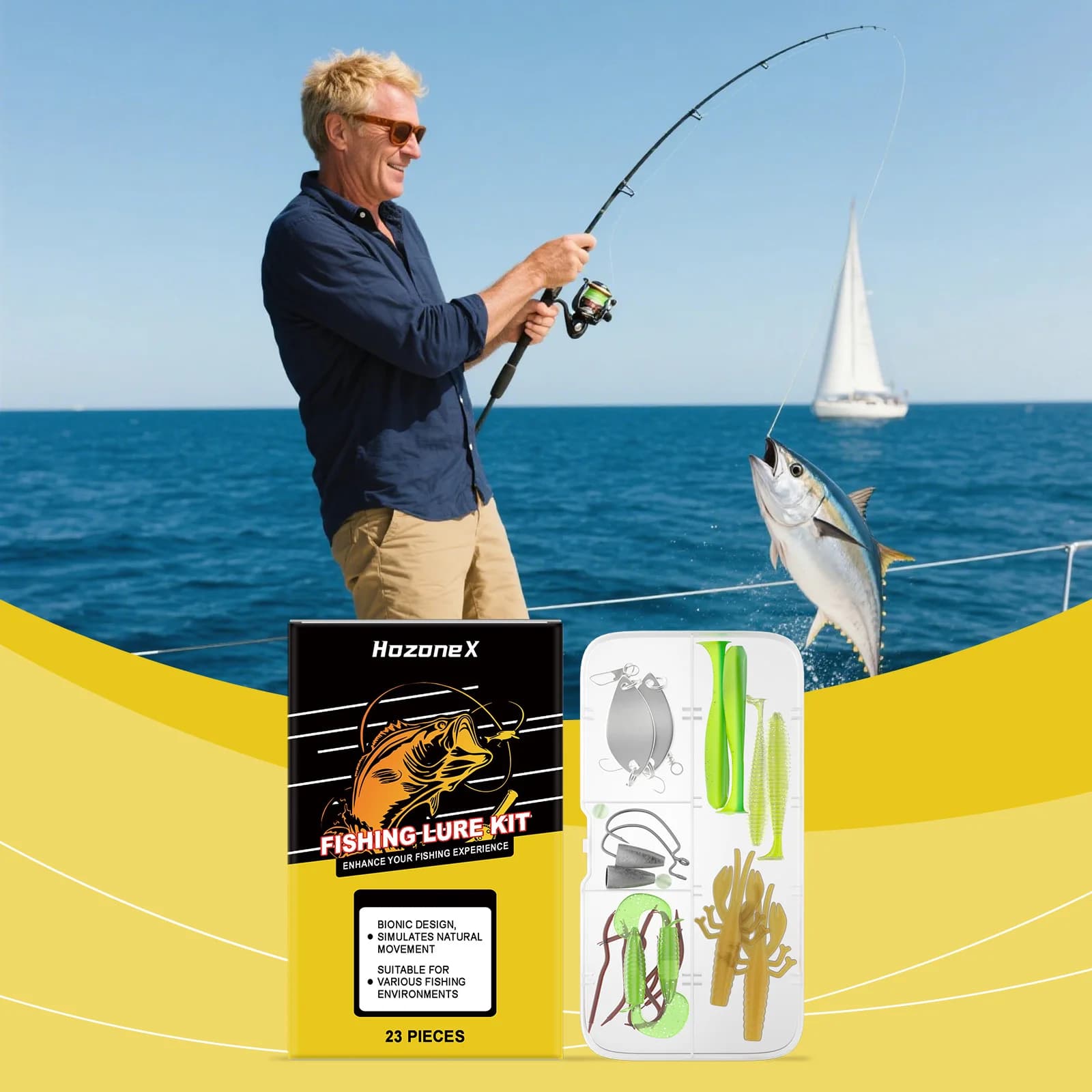 Set of fishing baits, hard bait kits, silicone, stainless steel, professional box for fishing gear, gift for men fishermen, increases catch rate