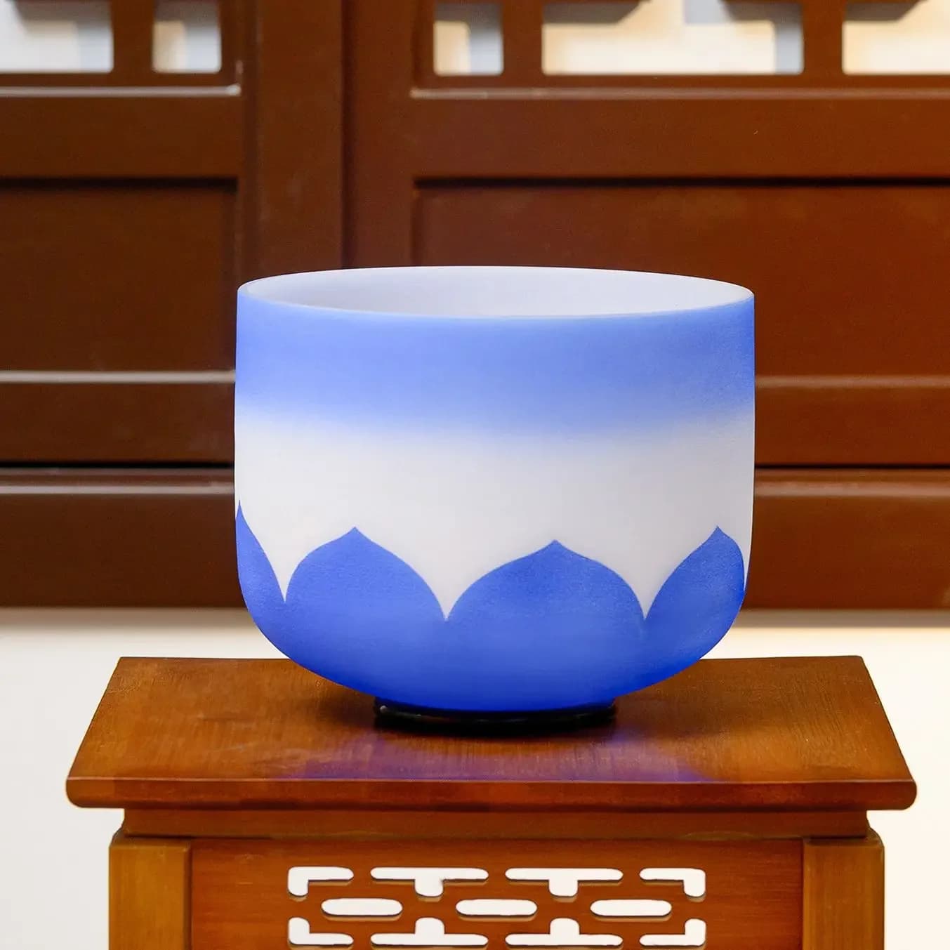 STAR LINKUP 8 Inch Throat Chakra Crystal Singing Bowl Frosted Quartz G Note with Blue Lotus Design for Meditation Sound Healing