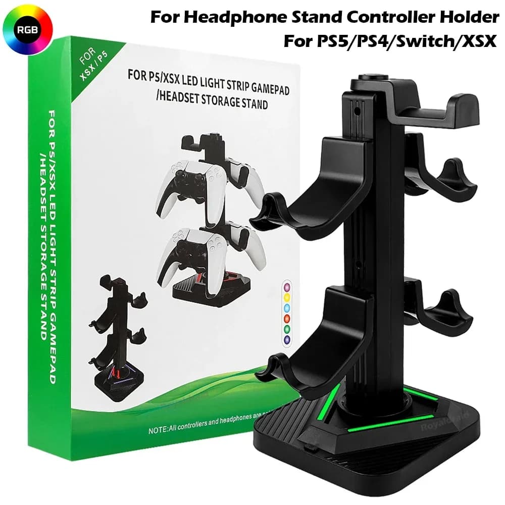 Supporto per controller a 2 livelli per PS5/XSX con striscia luminosa a LED, supporto per gamepad/cuffie, accessori da gioco