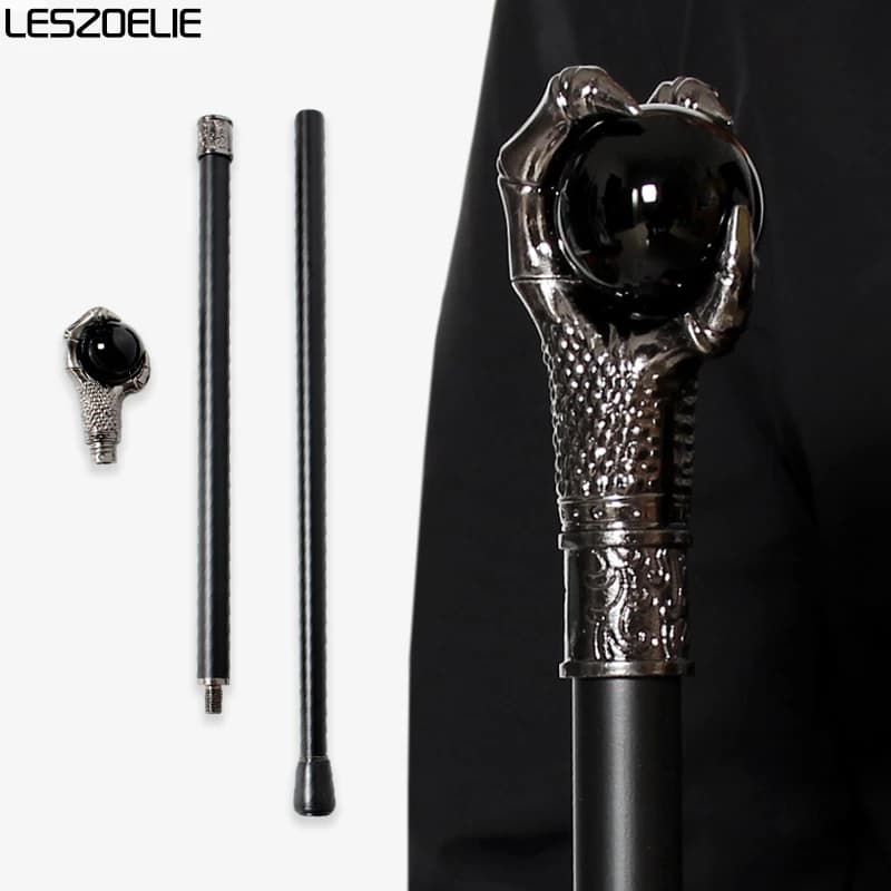 Bastone da passeggio con artiglio di drago in argento antico stile scuro con palla di cristallo nera Bastone da passeggio da donna alla moda elegante