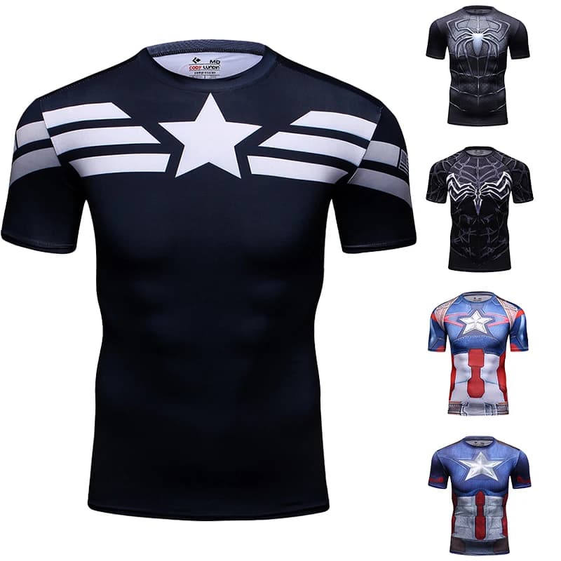 Cody Lundin Marvel Abbigliamento Stampa 3D Compressione Sport Fitness Camicia Corsa Cosplay Manica corta Captian Amerial T-shirt