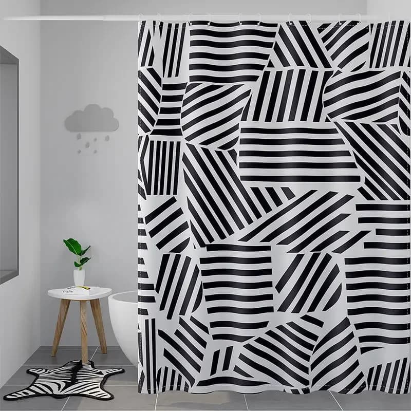 Tende da doccia 180 cm Stampate geometriche Bianco Nero Tenda da bagno in stile moderno Tessuto in poliestere Fattoria con ganci Semplice
