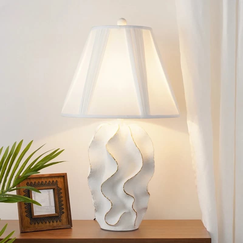 Lampada da Terra Contemporanea di Lusso con Base in Resina per Soggiorno, Camera da Letto, Studio, Hotel, Comodino, Minimalista, in Tessuto, Luce LED da Scrivania