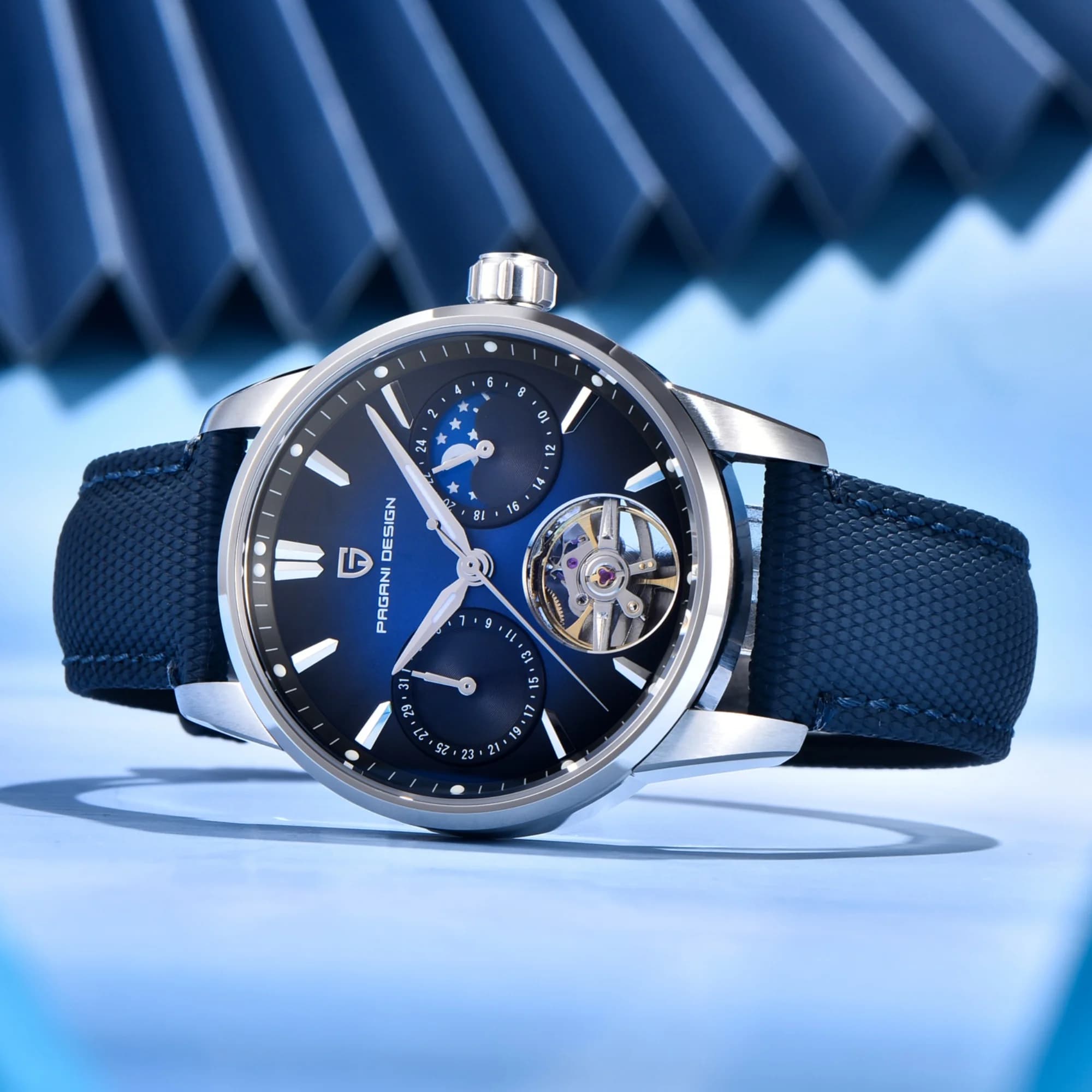 PAGANI DESIGN Men's automatic mechanical watch Tourbillon Waterproof genuine leather wristwatch men's military wristwatch