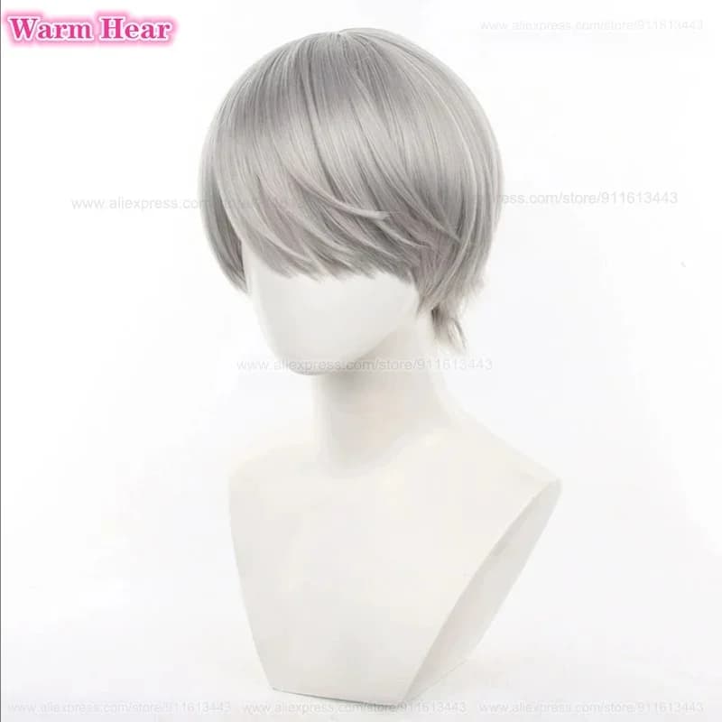 d;4'v\6.h/ Yu Narukami Synthetic Game P4 Short 30cm Gray Cosplay Anime Wig Heat Resistant Hair Halloween Party 6;j'3\s,9'b/