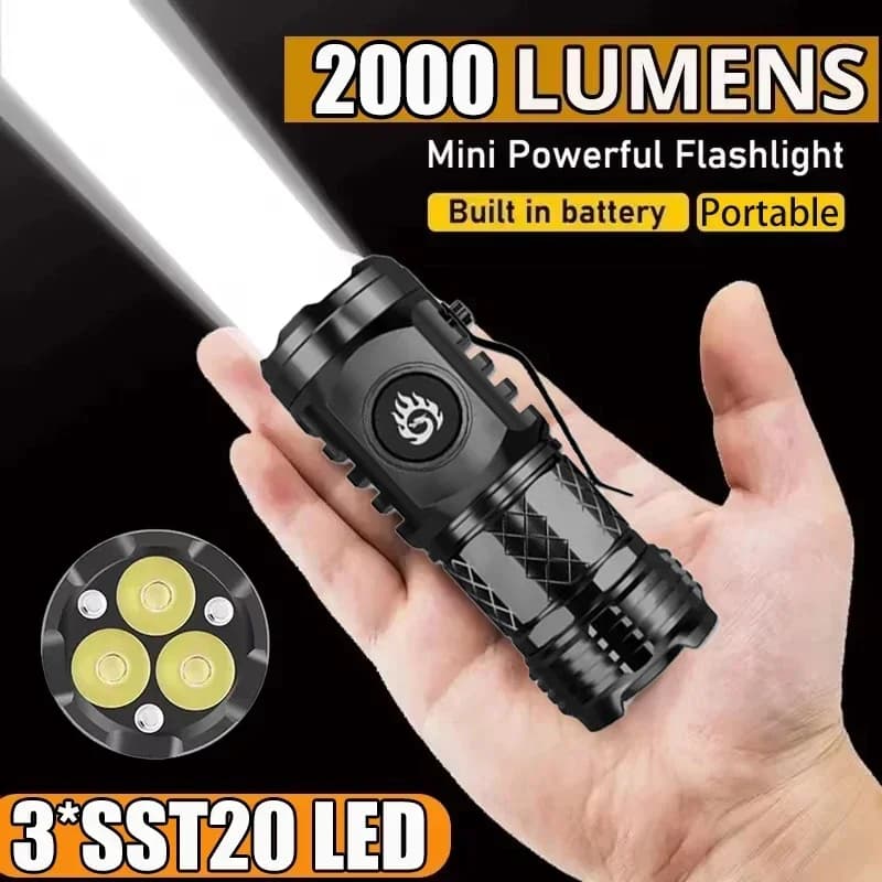 High Strong Power Tactical Flashlight 3LED Mini Keychain Torch USB Rechargeable Outdoor Waterproof Camping Lantern with Cap Clip