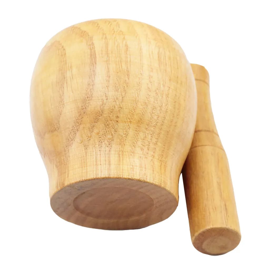 Set di 1 Mortaio e Pestello in Legno Naturale con Finitura Liscia per Aglio, Spezie e Pillole - Semplice ed Efficace