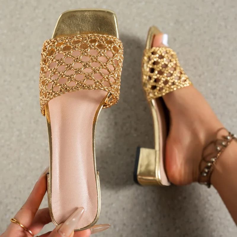 Nuove Ciabatte Estive alla Moda con Punta Quadrata e Paillettes, Sexy e Comode, Antiscivolo per Donne