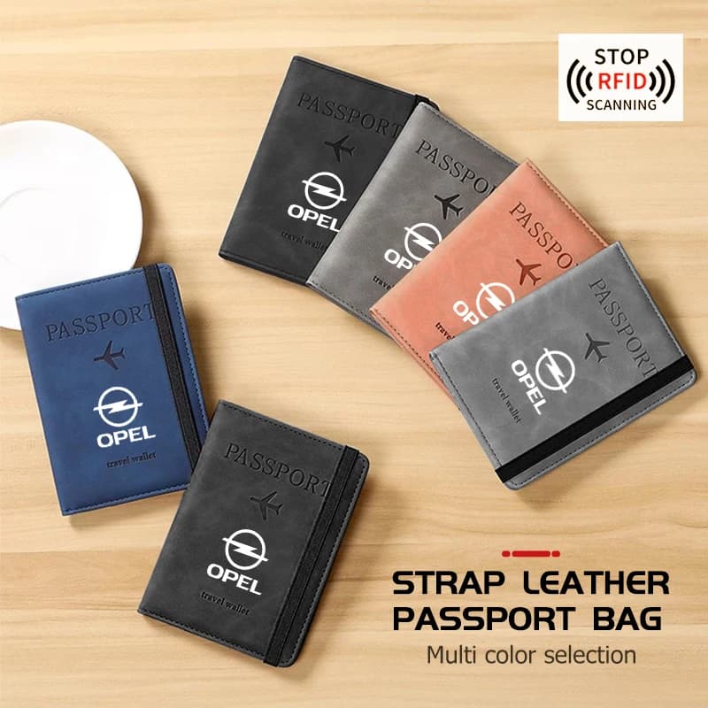 Leather Strap Passport Bag RFID Travel Wallet Card Ticket Holder For Opel Astra H G J Insignia Corsa Zafira Meriva Mokka