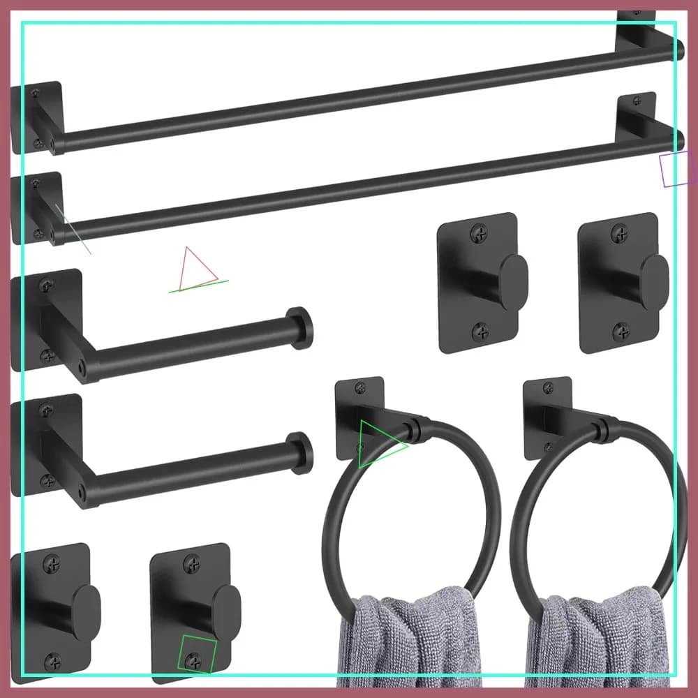Set di accessori da bagno da 10 pezzi con portasciugamani, ganci e portarotolo in nero