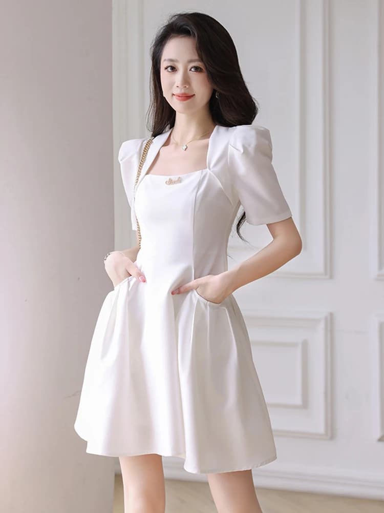Summer Fashion Women abito da sera Chic Retro manica a sbuffo Slim Mini abiti Ball Gown Party Street Clothes Mujer Vestidos Fiesta