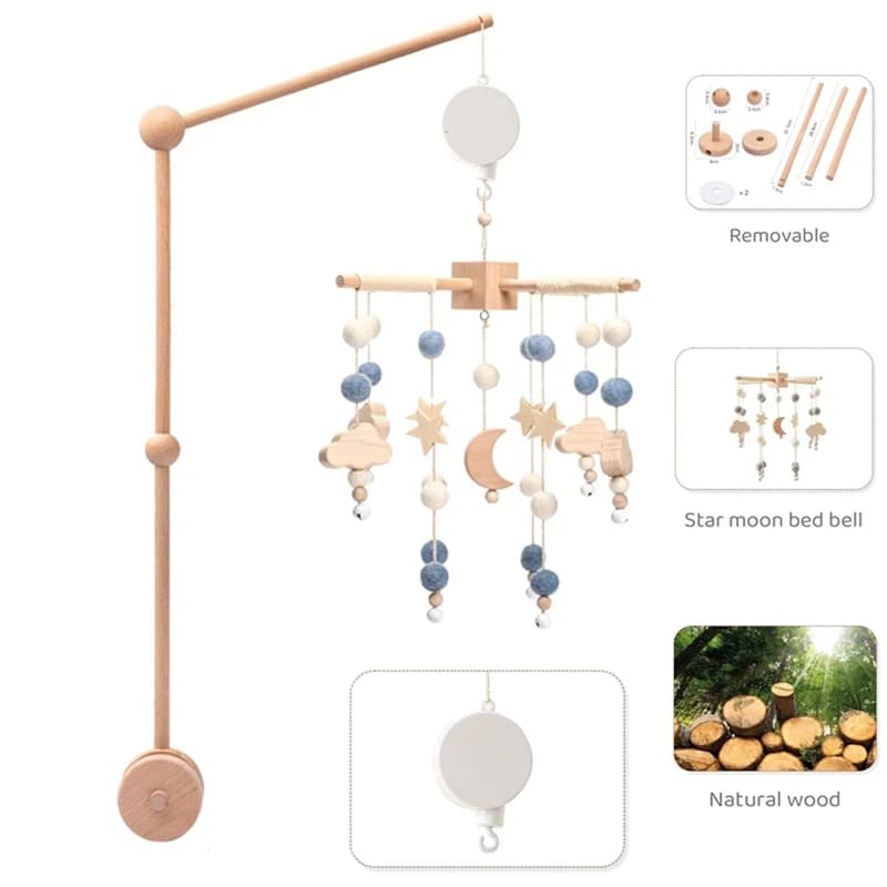 3pcs Baby culla sonaglio Mobile giocattoli con carillon letto in legno campana staffa giocattolo educativo Nordic Hanging Decor accessori regali