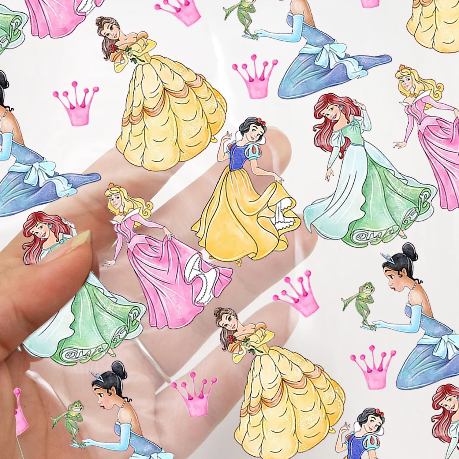 Foglio in ecopelle trasparente impermeabile Stampato ai raggi UV Disegni Disney Princess Vinile in PVC per borse per orecchini con fiocchi artigianali fai-da-te