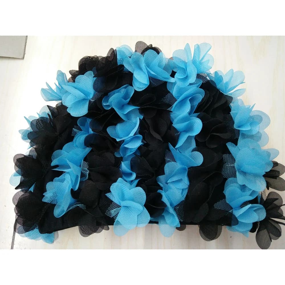 Long hair hat with 3D flowers, diving hat, beach hat, soft swimming hat, suitable for women, water sports