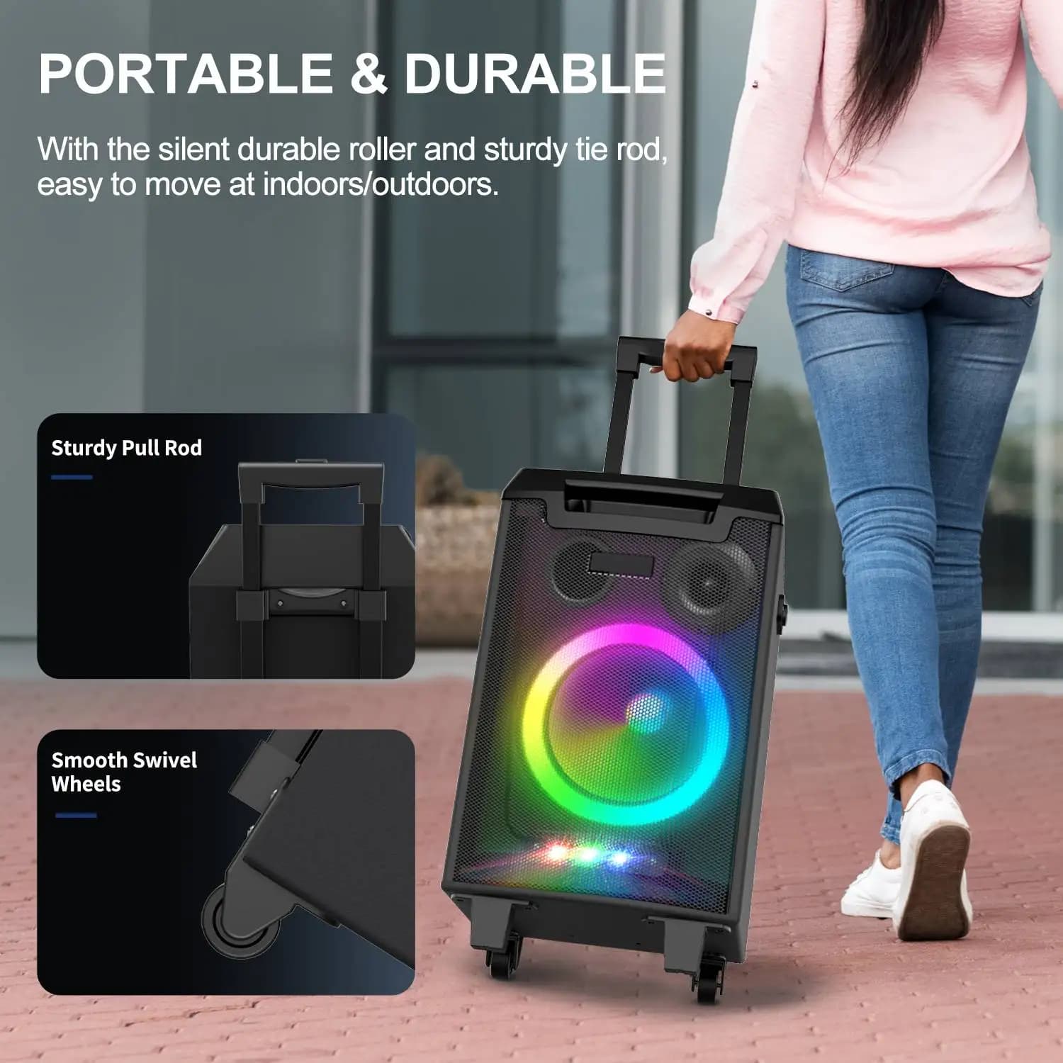 Macchina per karaoke VeGue, sistema PA con altoparlante Bluetooth per adulti e bambini con 2 microfoni wireless, subwoofer da 8", canta wireless