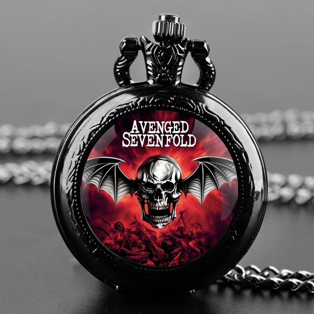 Avenged Sevenfold Design Cupola di vetro Orologio da tasca al quarzo Collana Uomo Donna Gioielli unici Ciondolo Accessori di compleanno Regalo