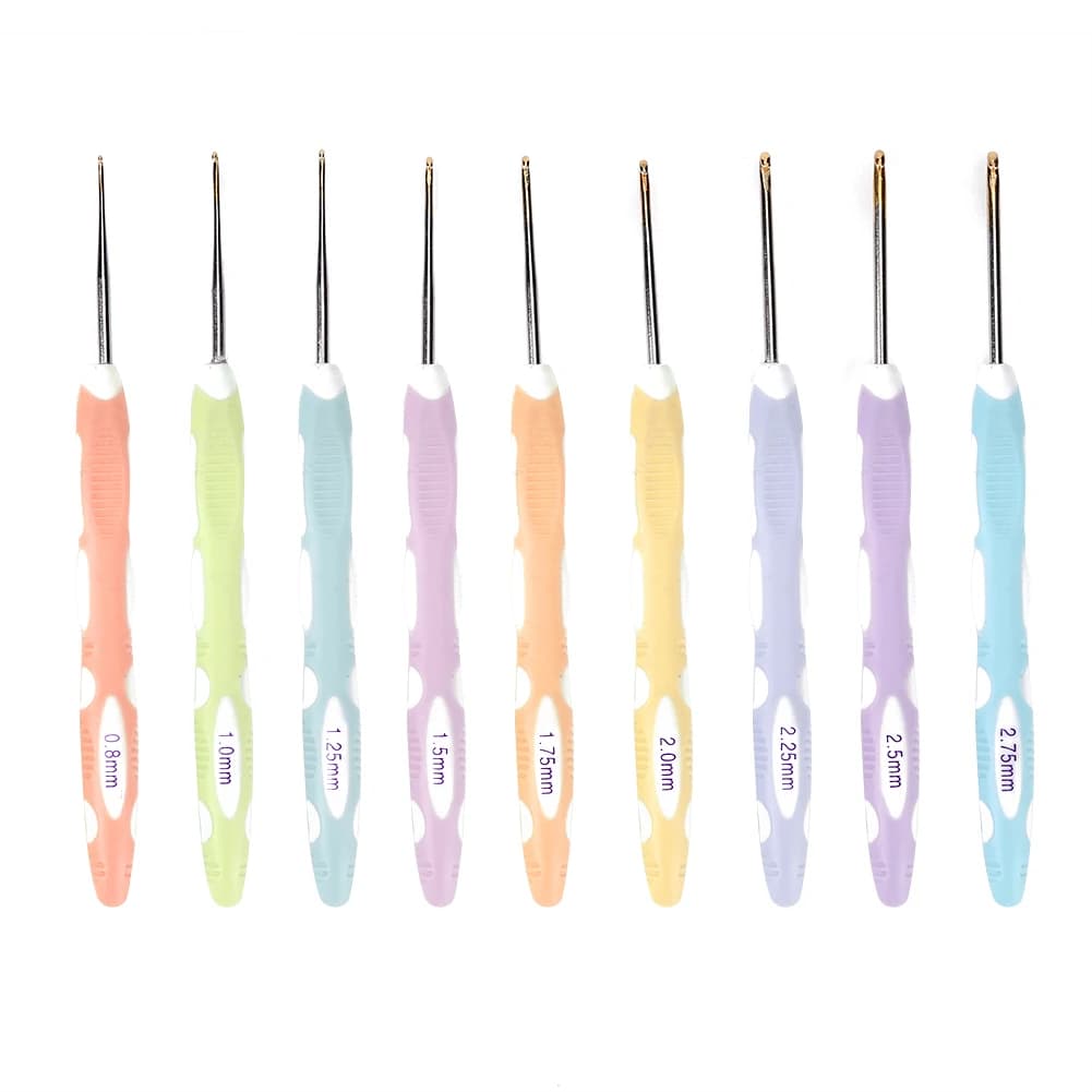 9pcs Crochet Needles Soft Pottery Handle Aluminum Knitting Needles Set Handmade Crafts Comfortable Grip for DIY Scarves Gloves