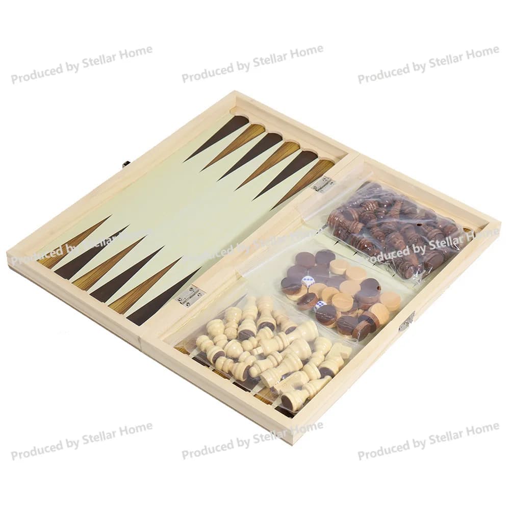 Scacchiera in Legno Tre-in-uno Multigioco Non Magnetica con Dama e Backgammon Nuova