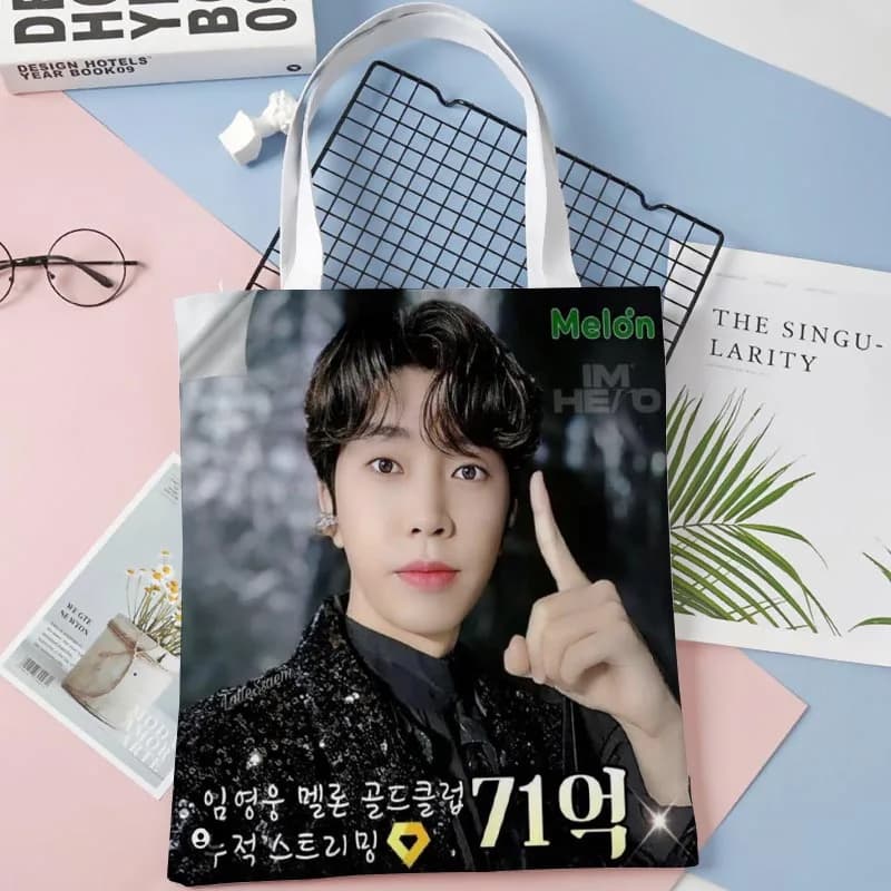 Personalizzato Lim Young-Woong Tote Bag Borse shopper a tracolla in tessuto di cotone per le donne Borse per la spesa riutilizzabili pieghevoli ecologiche 0425