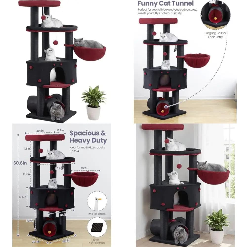 Albero per gatti Maine Coon extra largo 60 XL con amaca, tunnel e tiragraffi