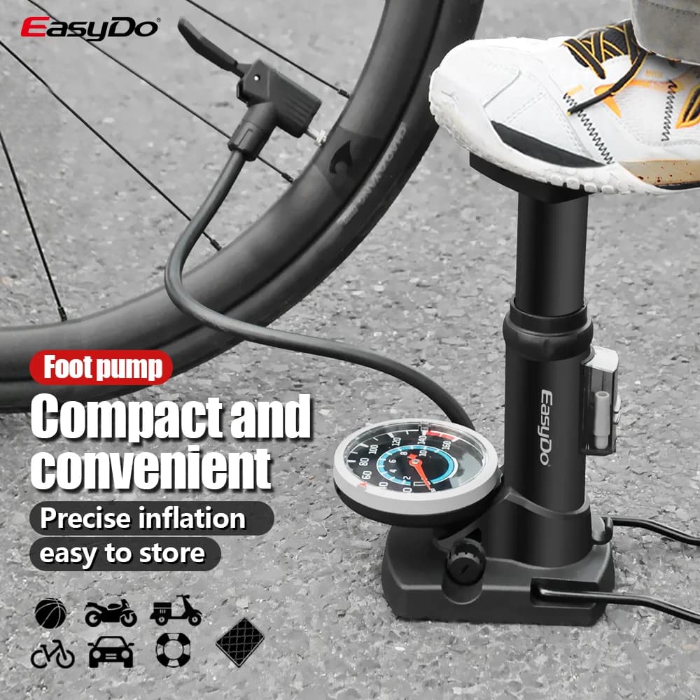 Mini Pompa per Bicicletta Easydo con Manometro AV FV Gonfiatore a Pedale per Pneumatici 80PAI Pompa ad Alta Pressione Portatile per Palloncini