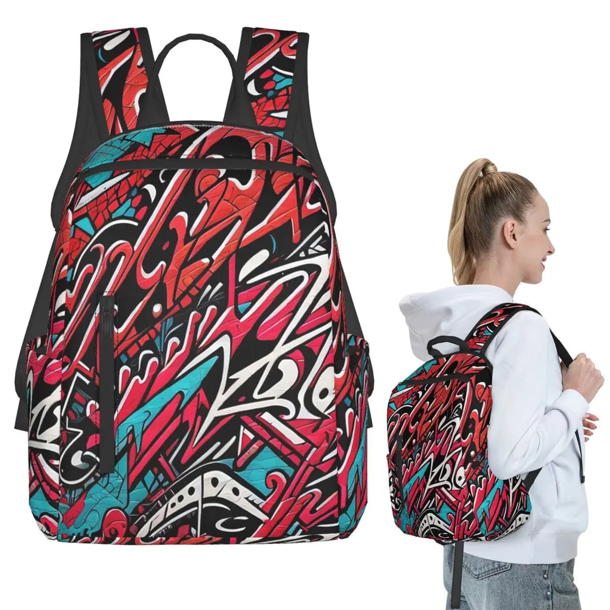 Zaino alla Moda Stile Graffiti Street Art, Borsa per Libri Studenti, Zaino Scolastico per Bambini, Borsa a Tracolla per Laptop, Uomo Donna
