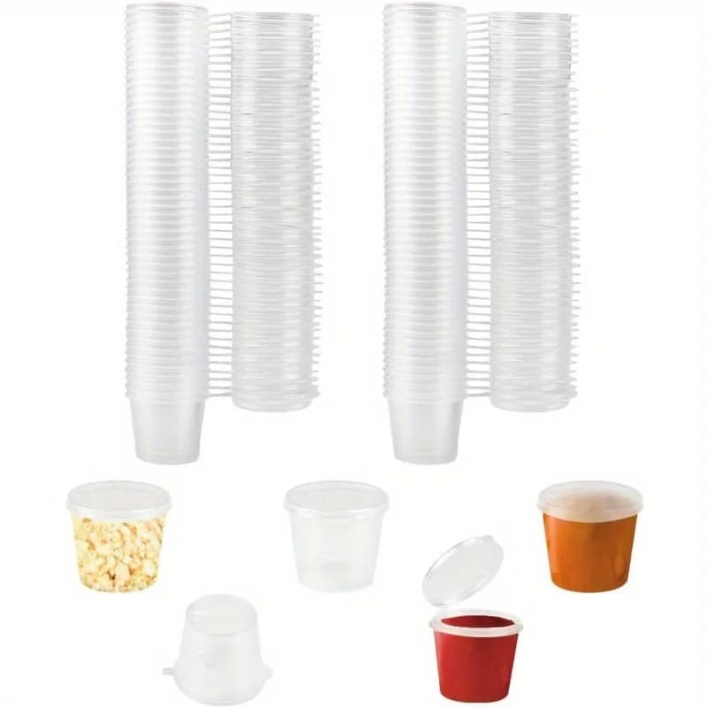 50-200pcs Clear Plastic Sauce Jars with Lids Small Sauce Cup Disposable Food Containers Sauce Pots for Kitchen Food Storage