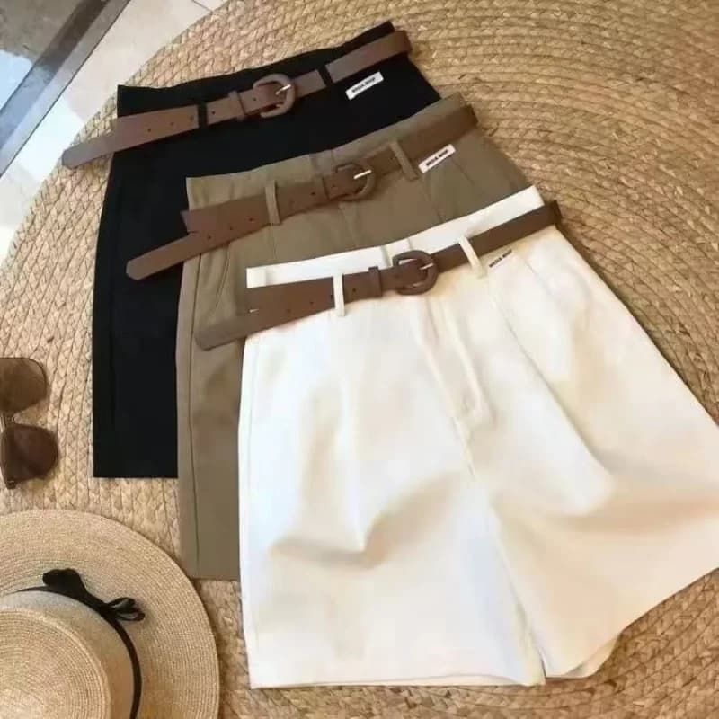 New Chic Fashion Office Lady con cintura Pantaloncini eleganti Pantaloncini a gamba dritta da donna Pantaloncini a gamba larga femminili basic abbinati coreani